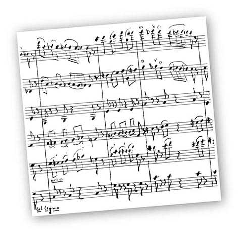 Ausschnitt aus der handschriftlichen Partitur »Die Ruinen der Nippenburg« von Reiner Ginzel. Ausschnitt aus der handschriftlichen Partitur »Die Ruinen der Nippenburg« von Reiner Ginzel.
